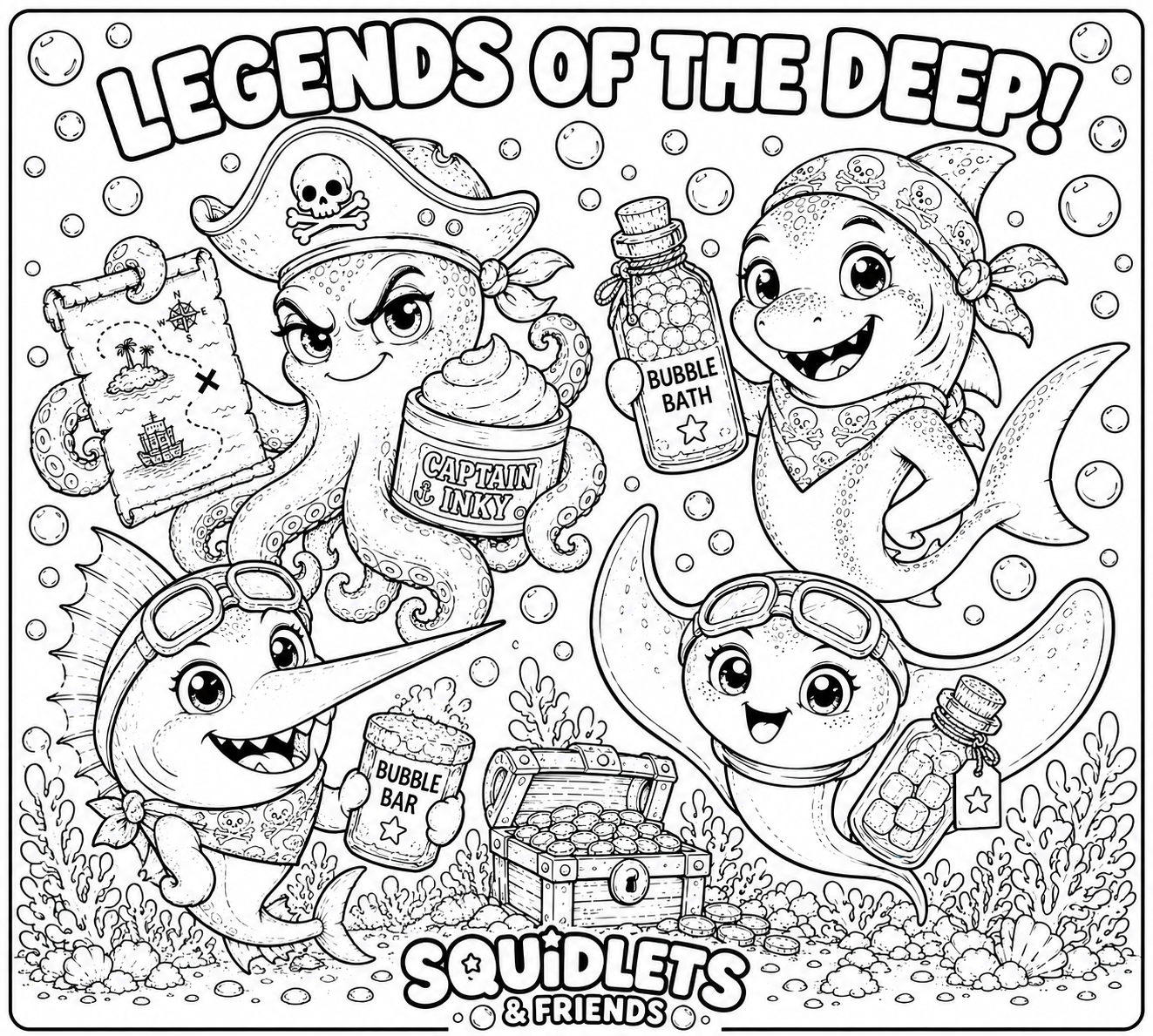 Captain Inky & Crew Colouring Sheets